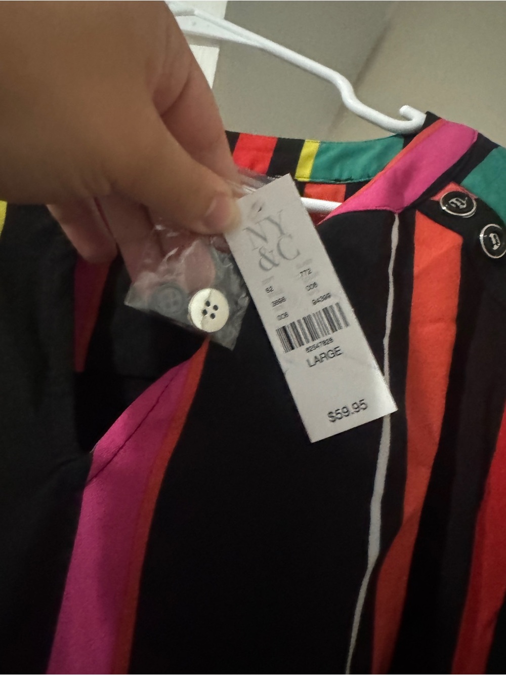 New York & Company Black Multicolor Vertical Stripe Midi Dress with Belt - Picture 3 of 4